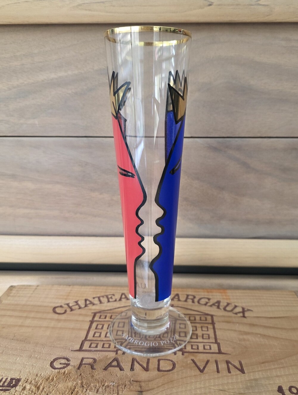 Vintage Ritzenhoff 'Two Kings' Beer Glass With Gold Accents By Ambrogio Pozzi